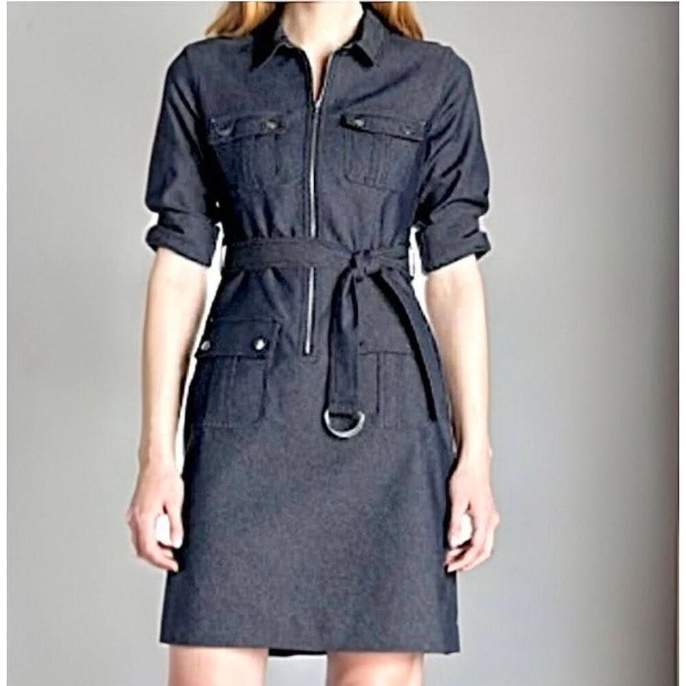 Sharagano stretchy belted shift dress 14w corporate Boss